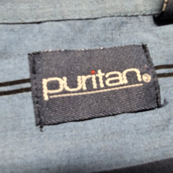 Vintage Puritan Mens Shirt Button Up 2XLT Short Sleeve Striped Blue - Picture 4 of 14